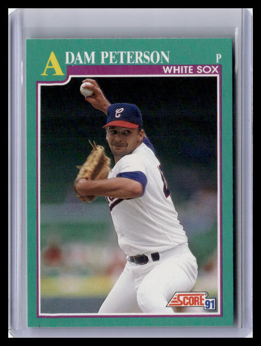 Baseball trading card of Adam Peterson from the White Sox with a green border.