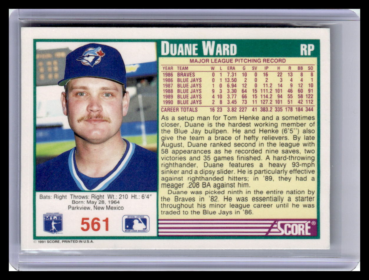 1991 Score Duane Ward Teal Border #561