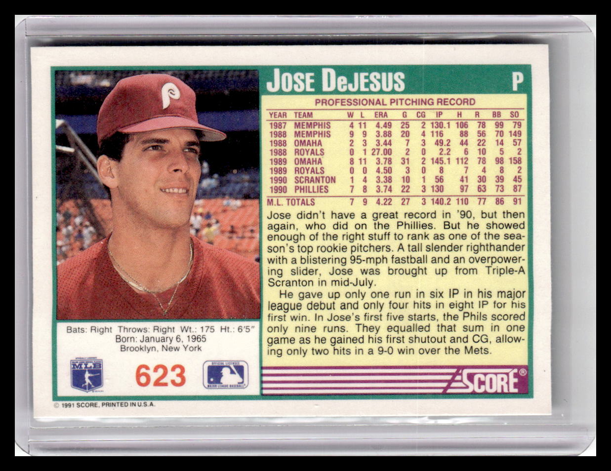 1991 Score Jose DeJesus Teal Border #623