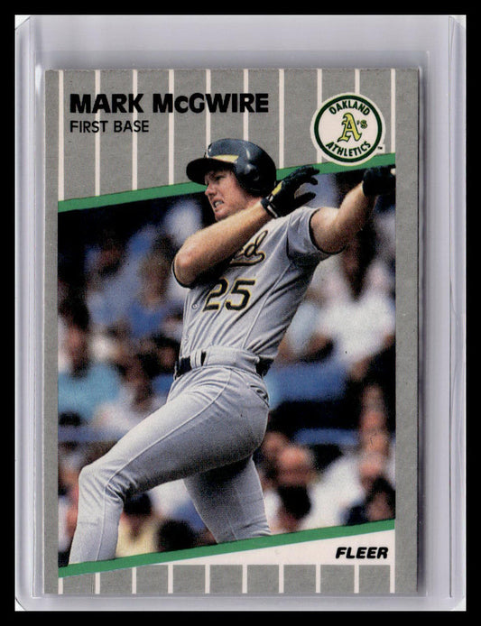 Baseball trading card of Mark McGwire with Oakland Athletics logo