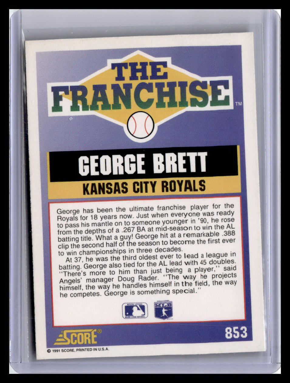 1991 Score George Brett The Franchise #853