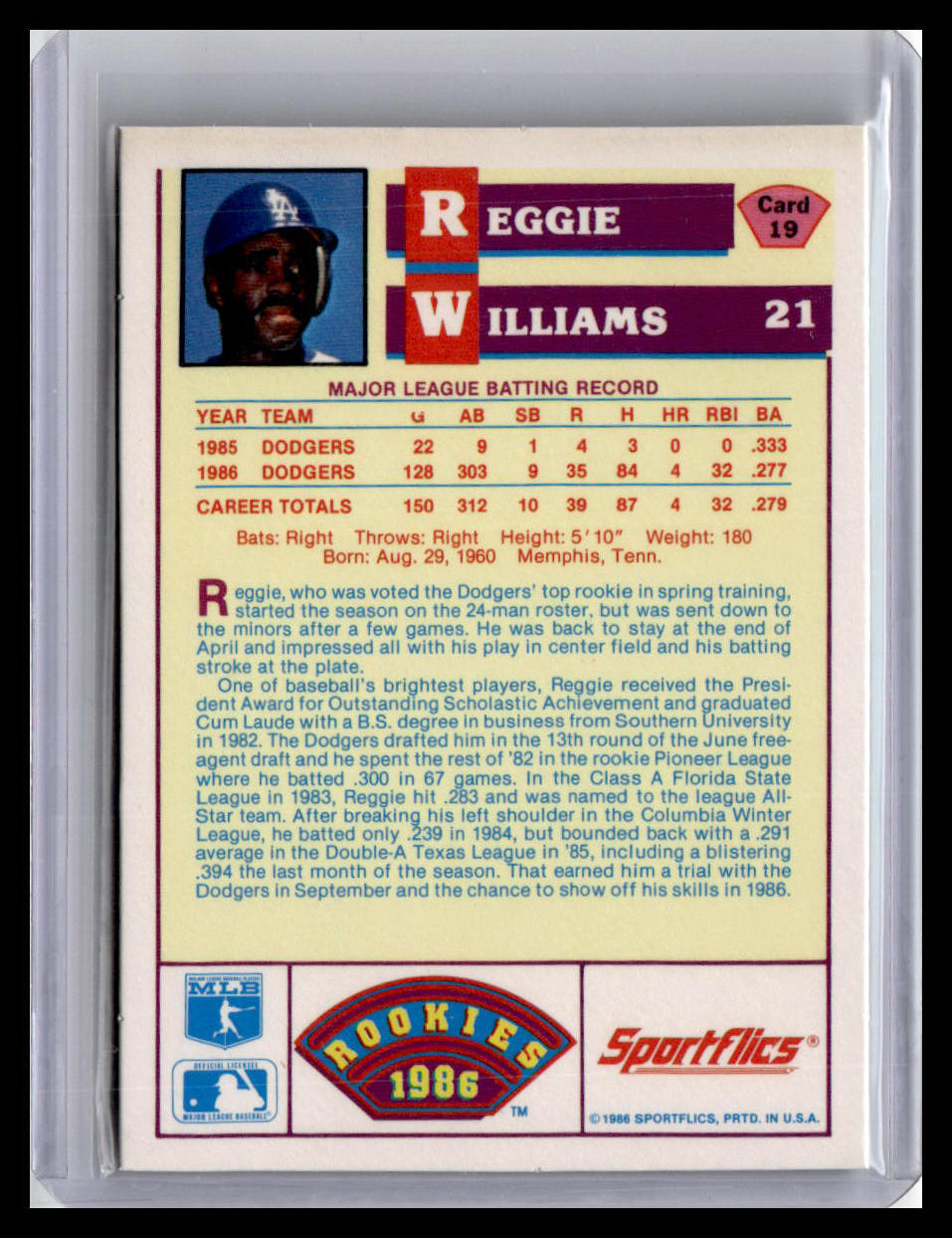 1986 Sportflics Rookies Reggie Williams #19
