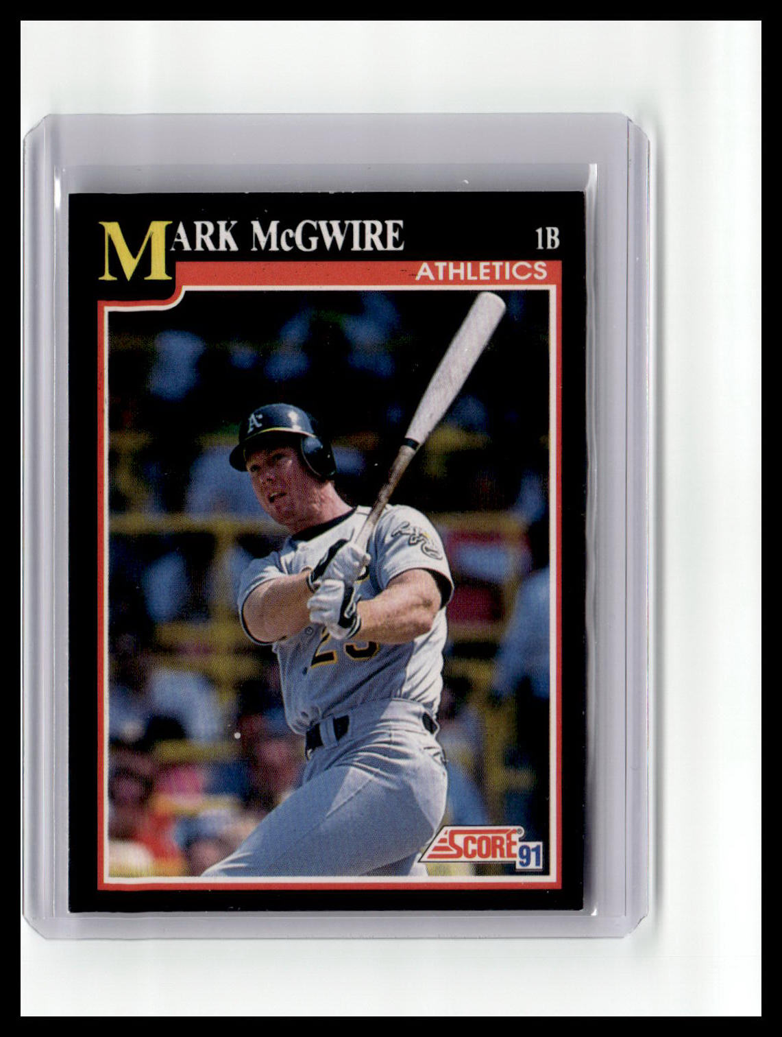 Baseball trading card of Mark McGwire with a black border and 'Score' logo.
