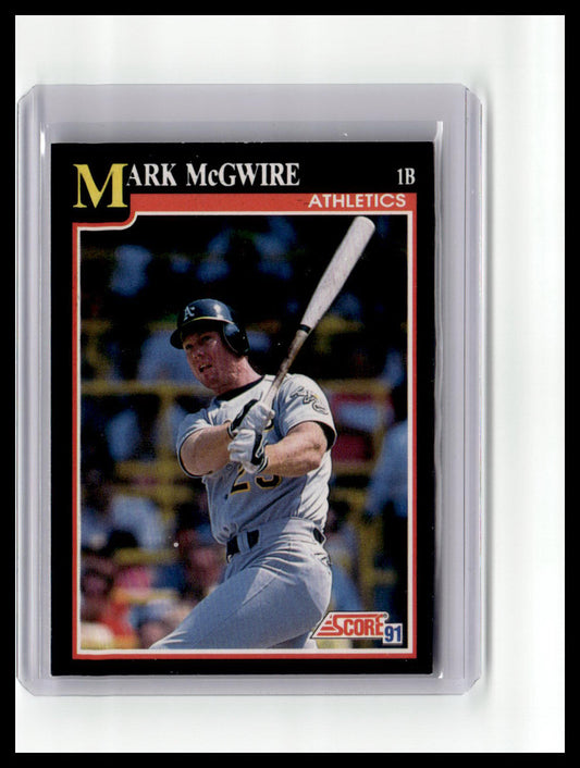 Baseball trading card of Mark McGwire with a black border and 'Score' logo.