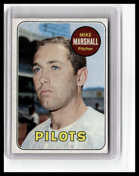 Baseball trading card of Mike Marshall with 'Pilots' on a white background