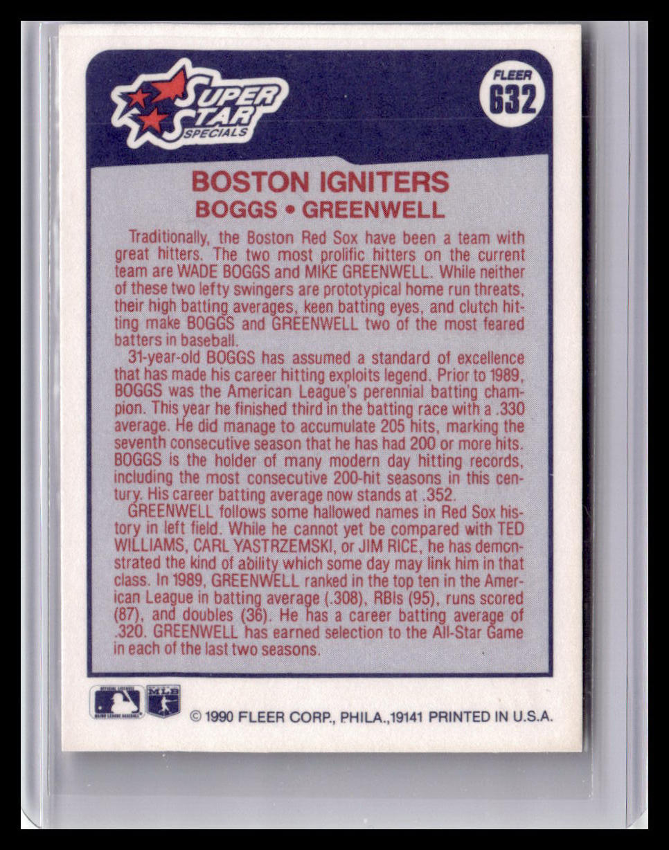 1990 Fleer Wade Boggs/Mike Greenwell Boston Igniters #632