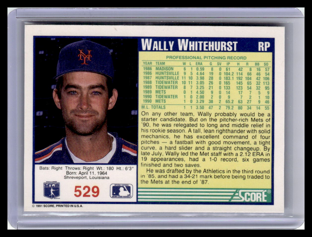 1991 Score Wally Whitehurst Blue Border #529