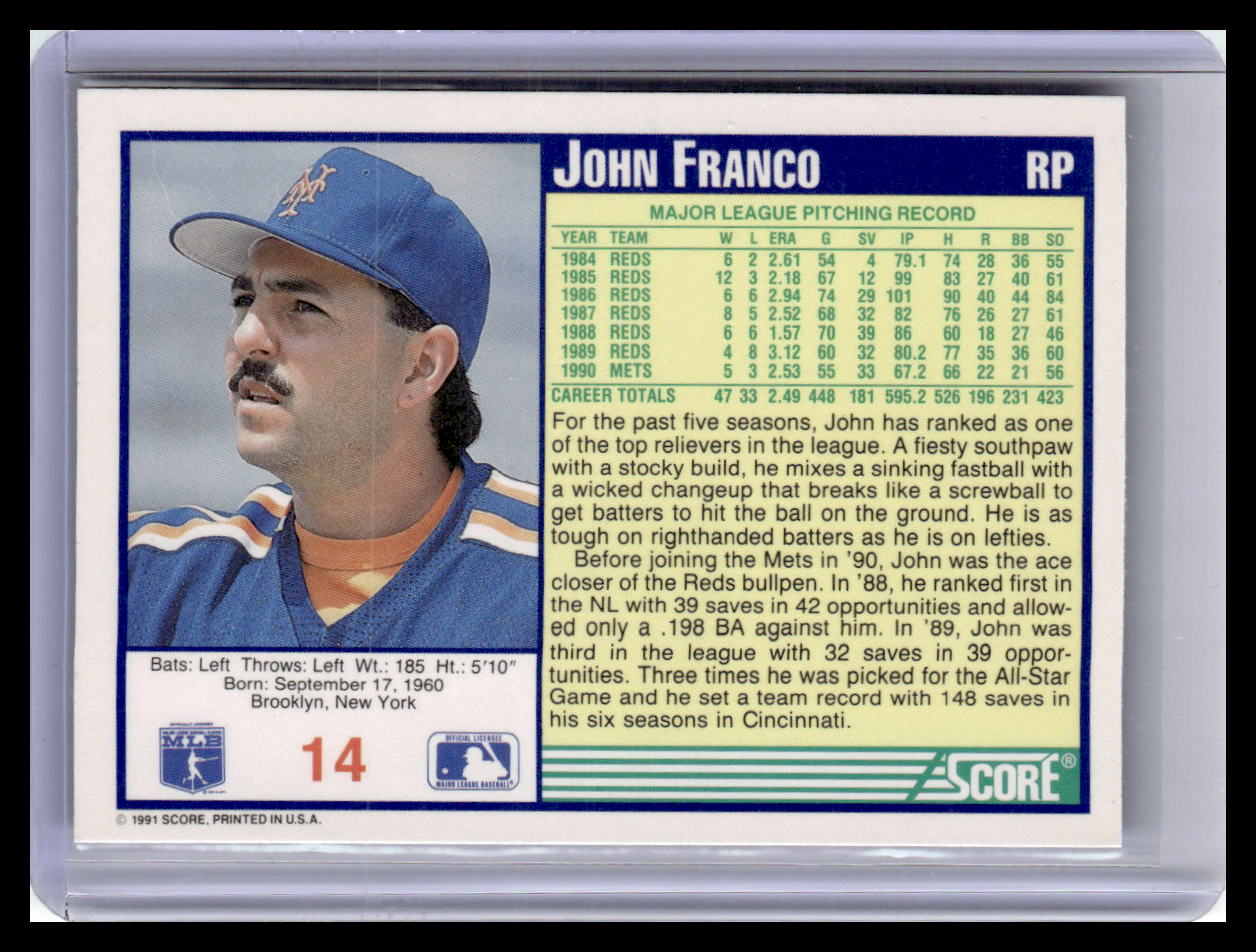 1991 Score John Franco Blue Border #14