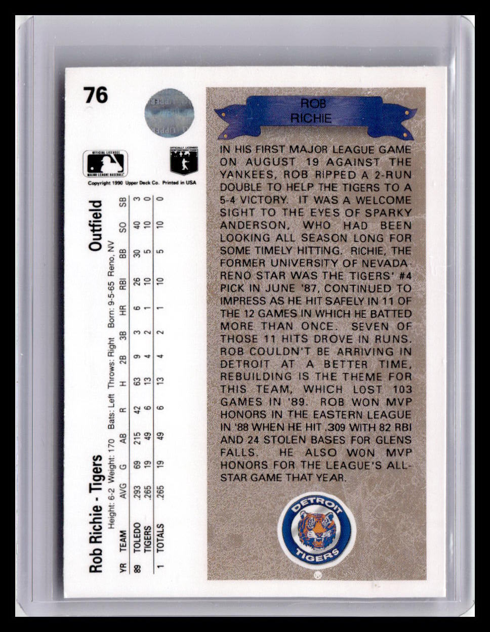 1990 Upper Deck Rob Richie RC #76