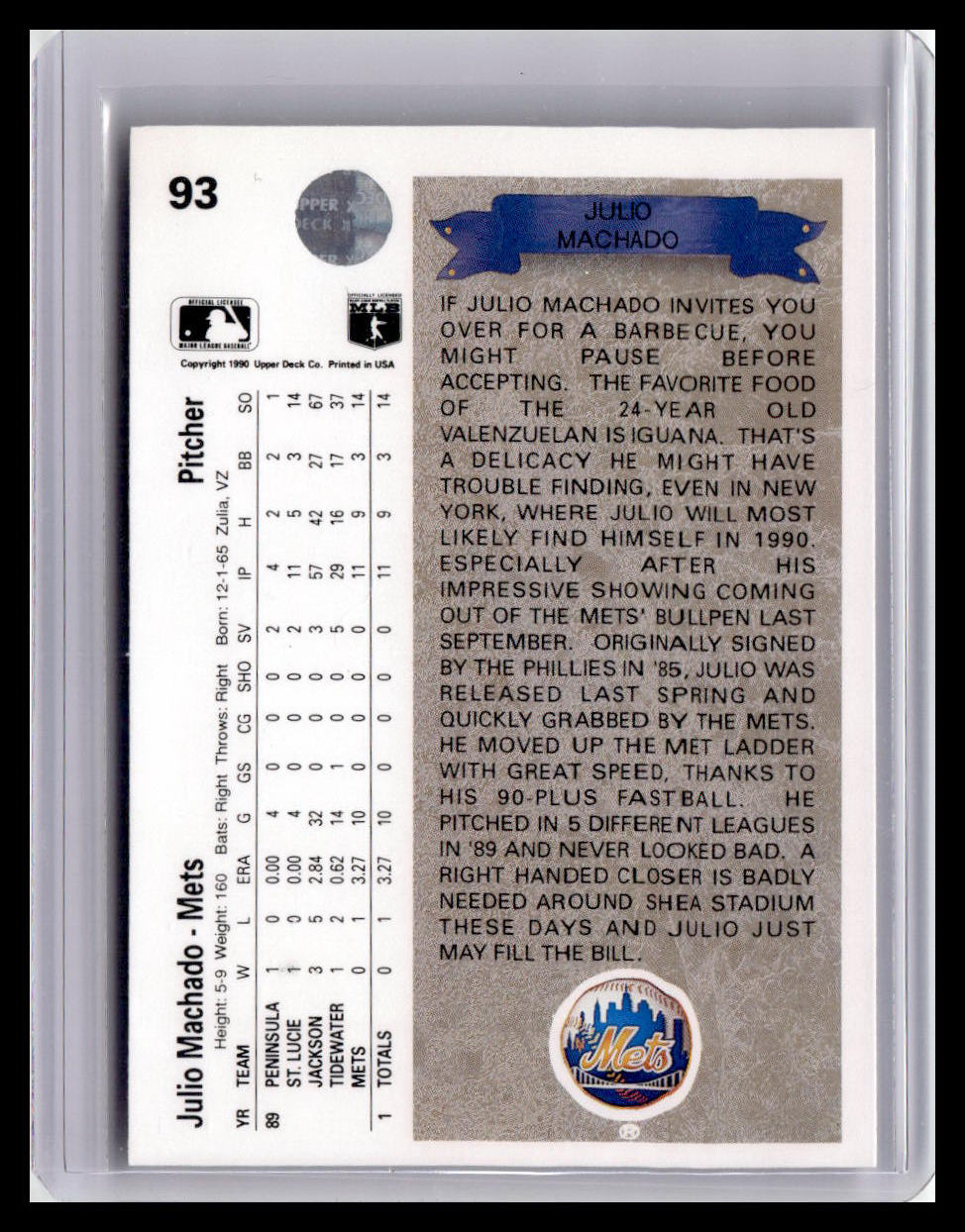 1990 Upper Deck Julio Machado RC #93
