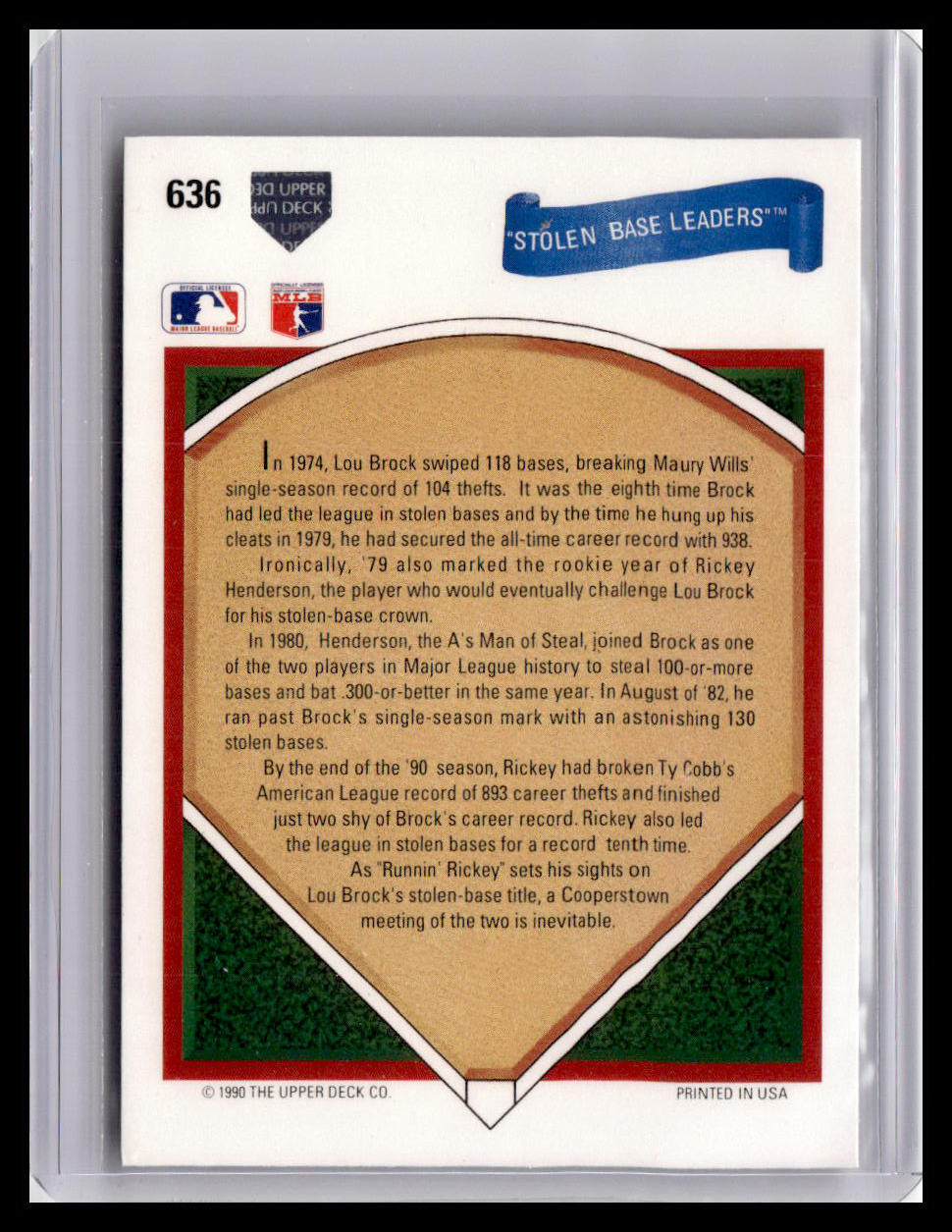 1991 Upper Deck Stolen Base Leaders Rickey Henderson, Lou Brock #636