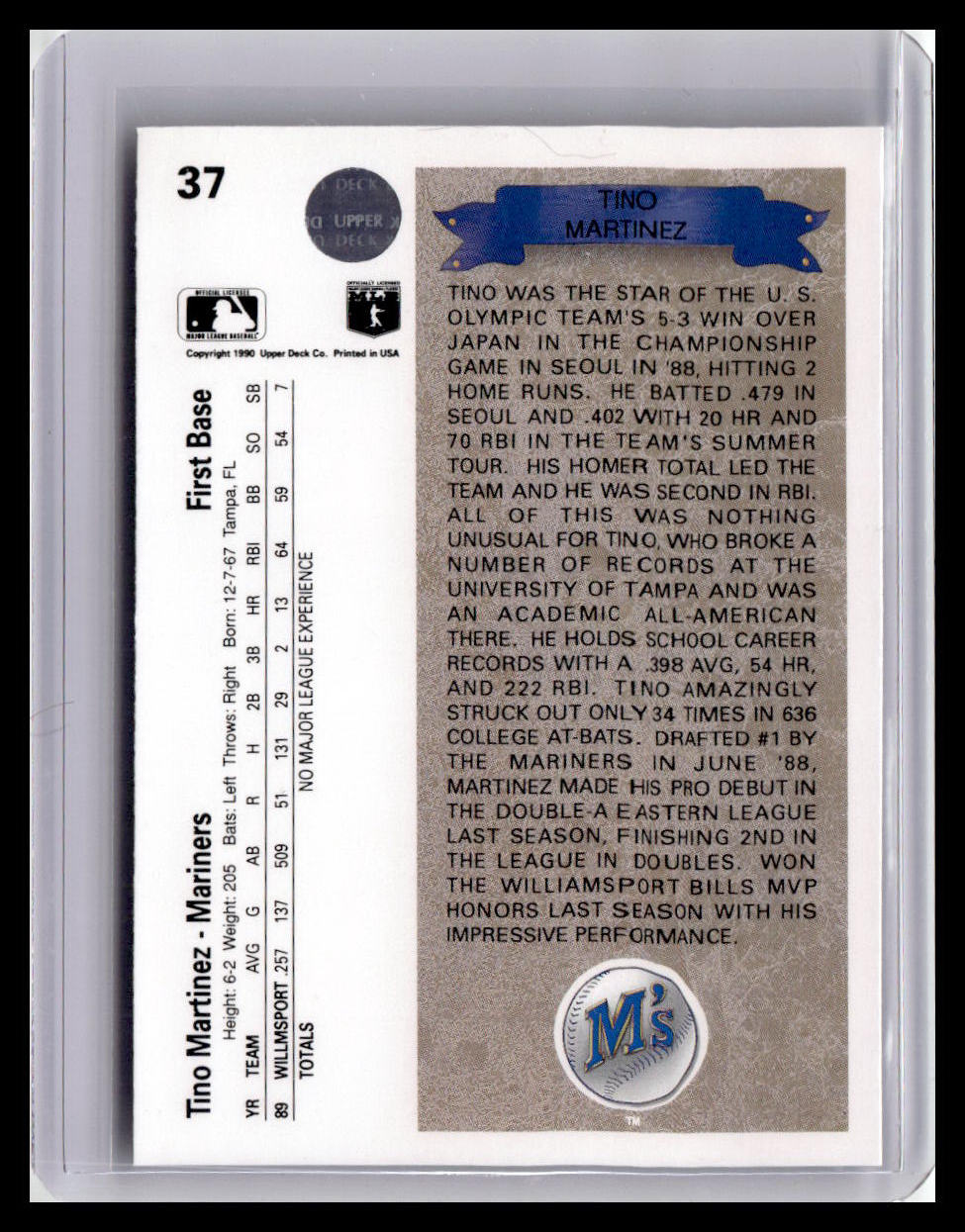 1990 Upper Deck Tino Martinez RC #37