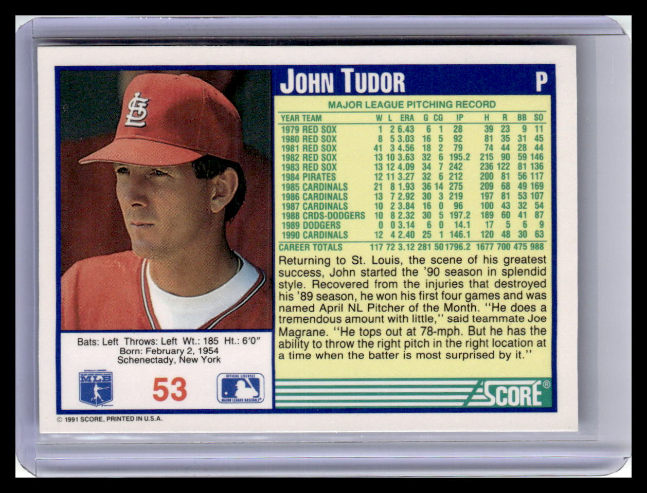 1991 Score John Tudor Blue Border #53