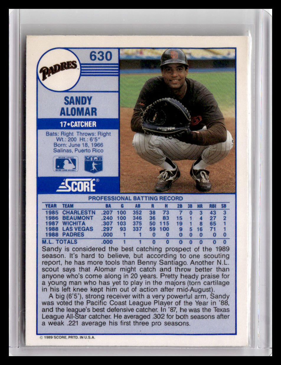 1990 Score Sandy Alomar - 1989 Rookei #630