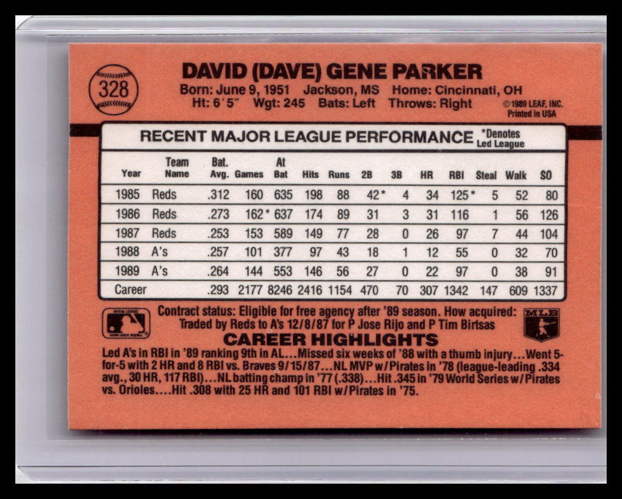 1990 Donruss Deck Dave Parker #328