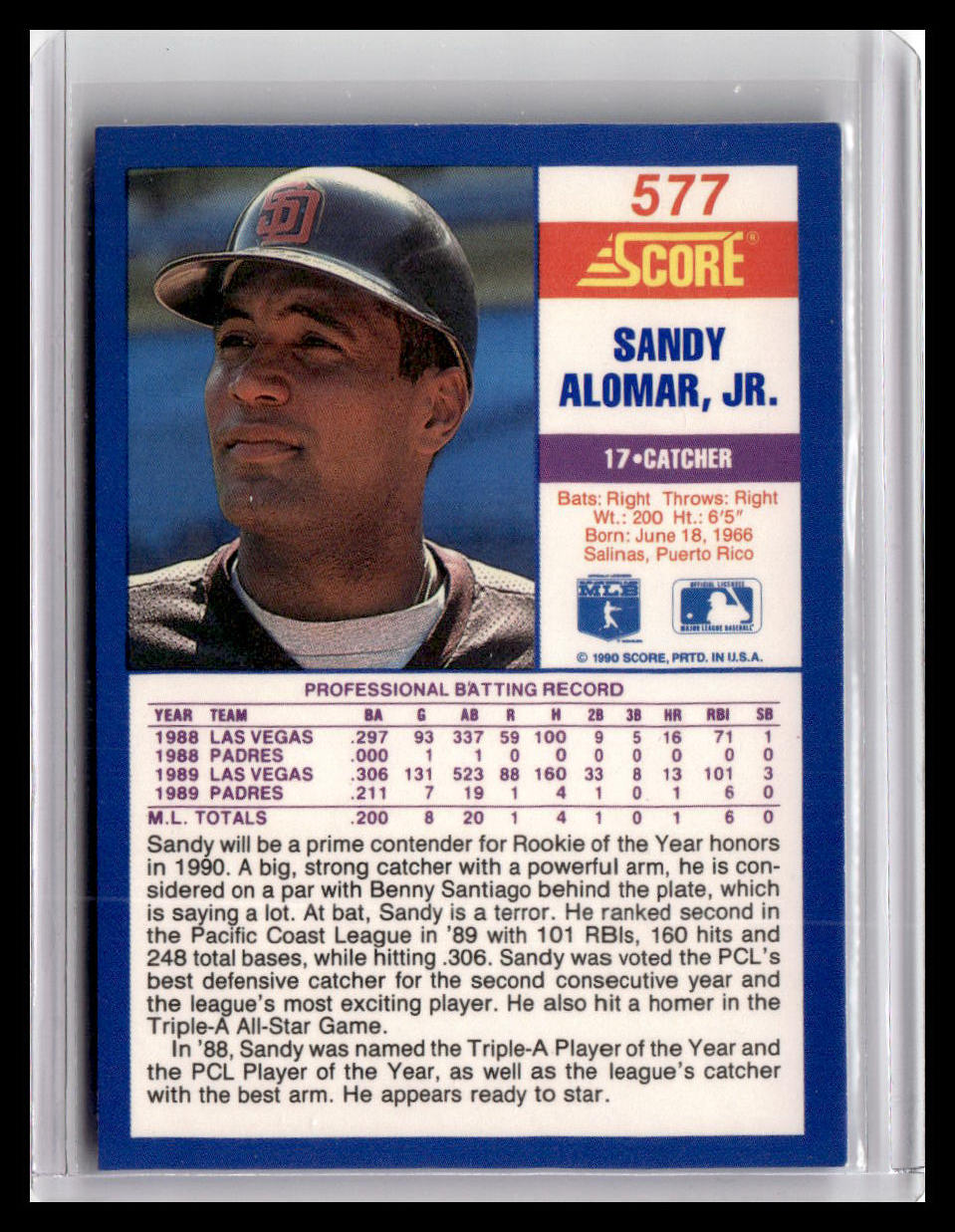 1990 Score Sandy Alomar #577