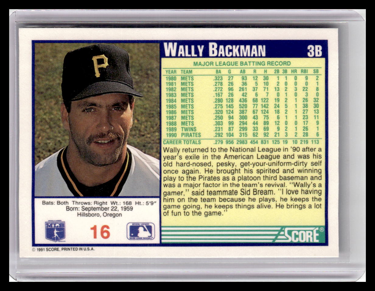 1991 Score Wally Backman Blue Border #16