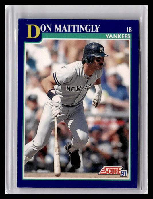 Baseball trading card of Don Mattingly with a blue border and 'Score' logo.