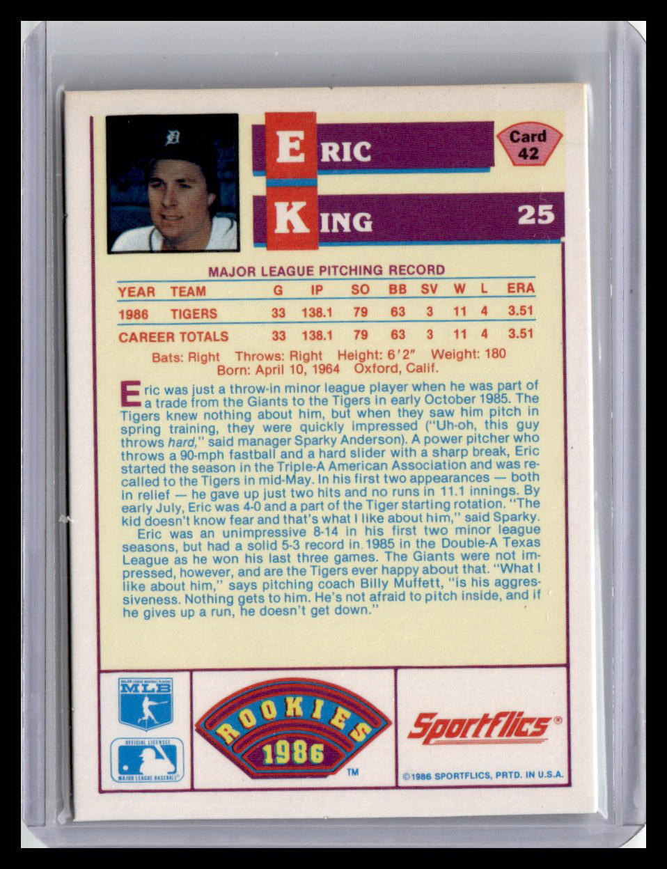 1986 Sportflics Rookies Eric King #42