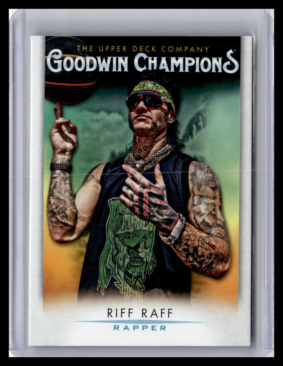 Trading card of Riff Raff, a rapper, from The Upper Deck Company's Goodwin Champions series.