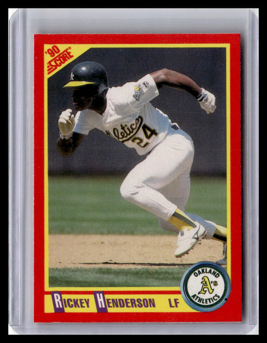 Baseball trading card of Rickey Henderson with '90 Score logo