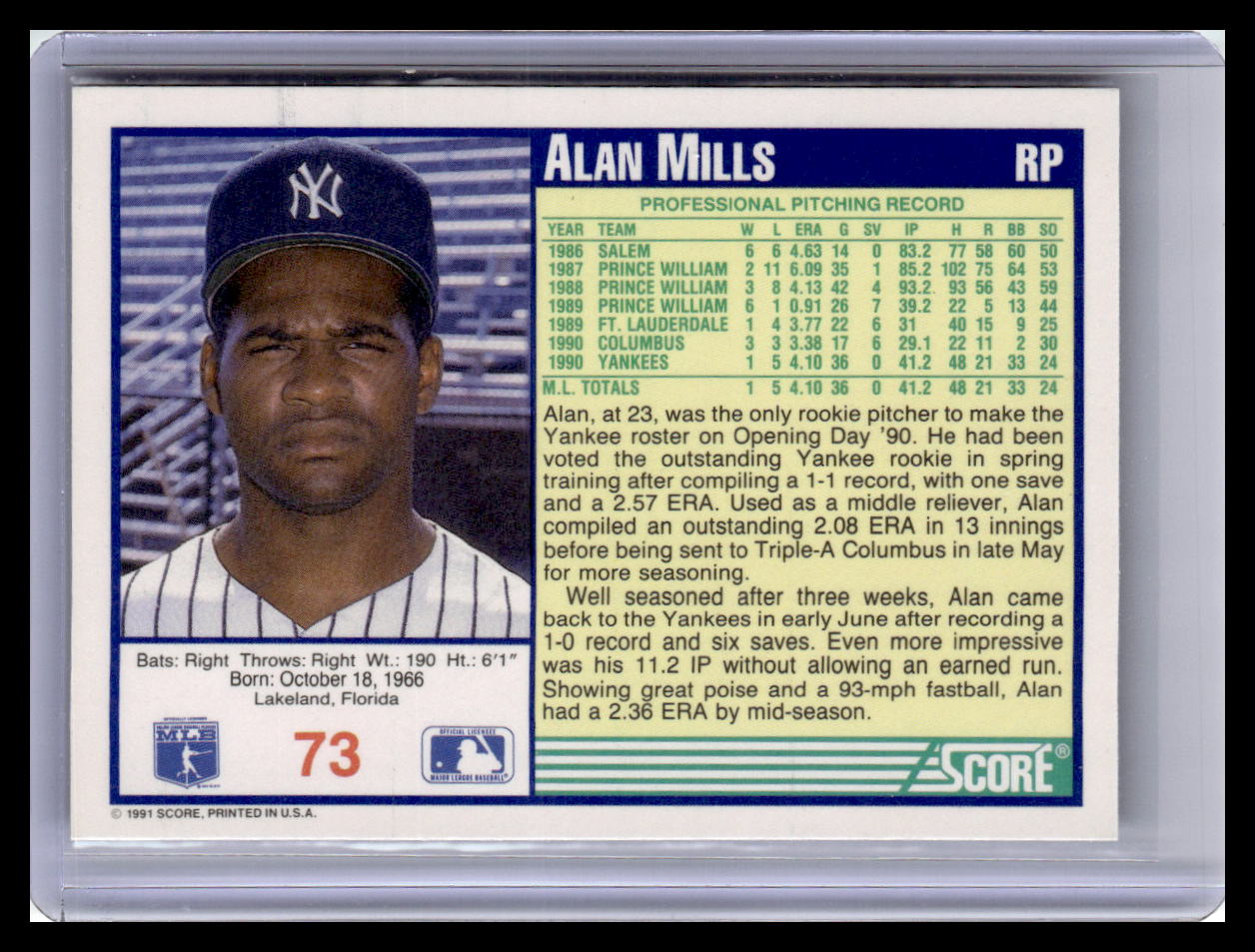 1991 Score Alan Mills Blue Border #73