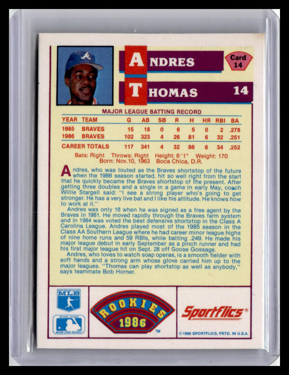 1986 Sportflics Andres Thomas #14