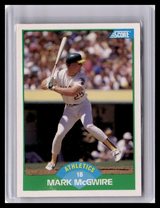 Baseball trading card of Mark McGwire in a batting pose with a crowd in the background