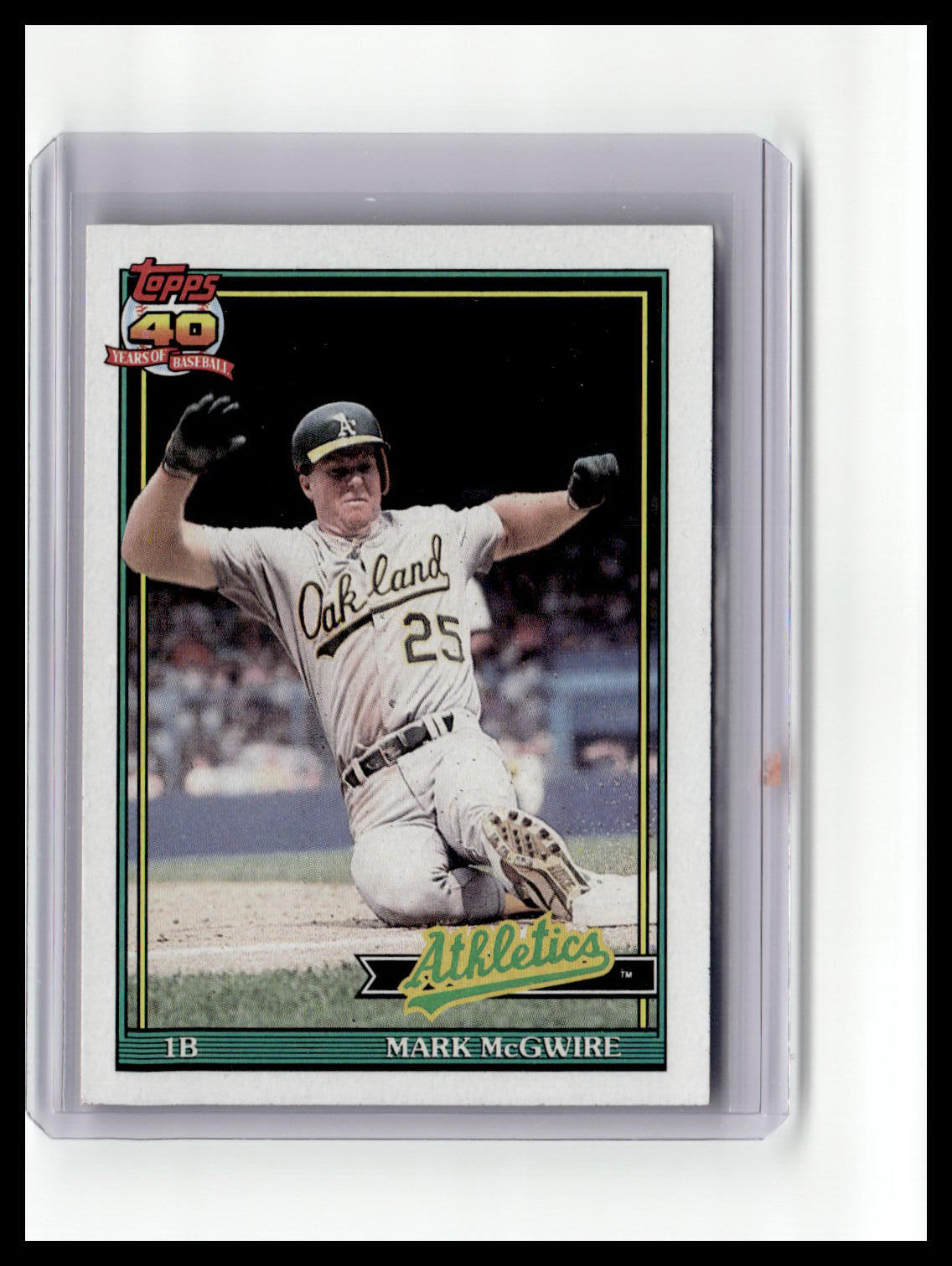 Baseball trading card of Mark McGwire in a protective case