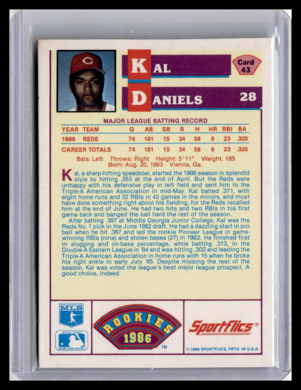 1986 Sportflics Rookies Kal Daniels #43