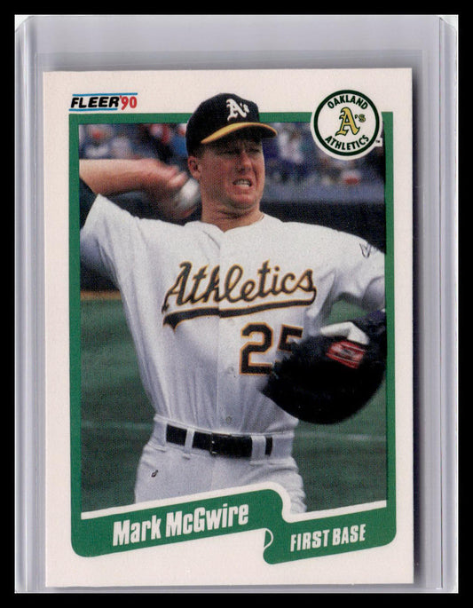 Baseball trading card of Mark McGwire for the Oakland Athletics, featuring the Fleer 90 logo.