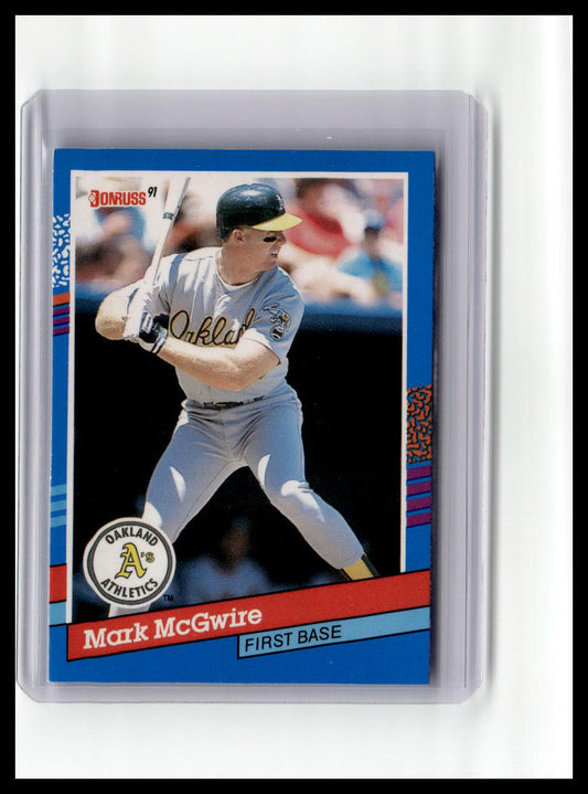 Baseball trading card of Mark McGwire with Oakland Athletics logo