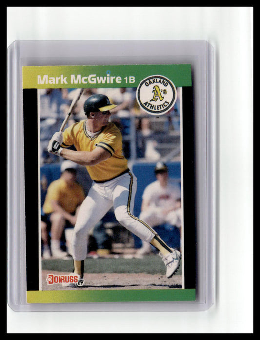 Baseball trading card of Mark McGwire with Oakland Athletics logo