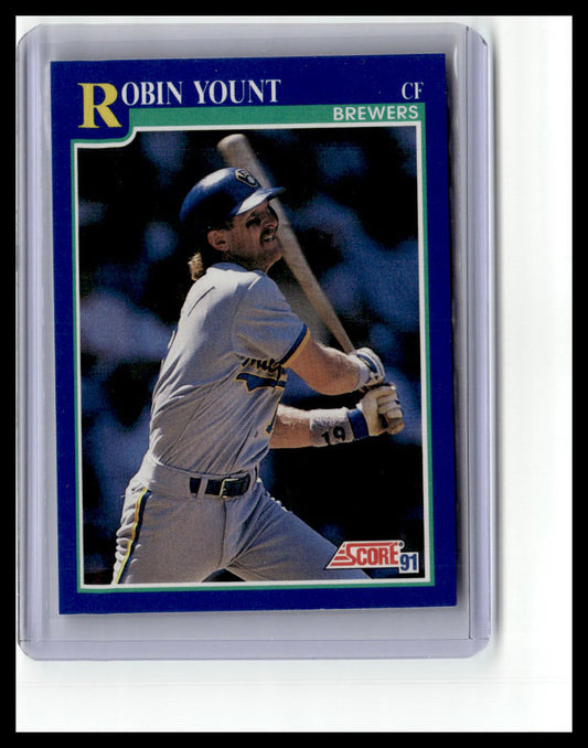 Baseball trading card of Robin Yount with a blue border and 'Score' logo.
