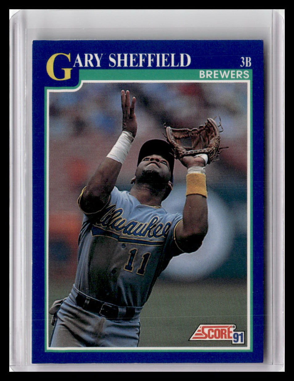 Baseball trading card of Gary Sheffield with a blue border and 'Score' logo.