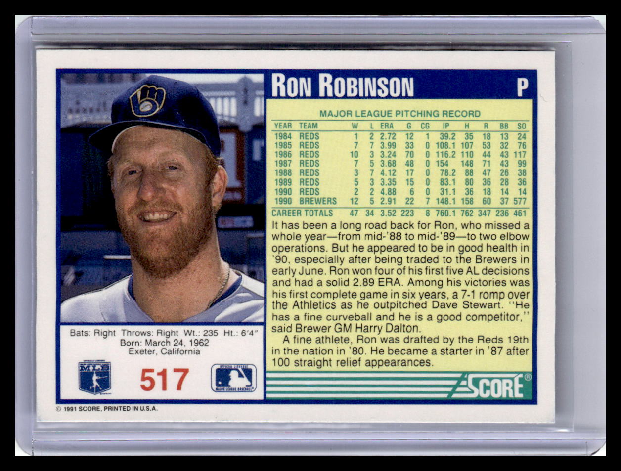 1991 Score Ron Robinson Blue Border #517