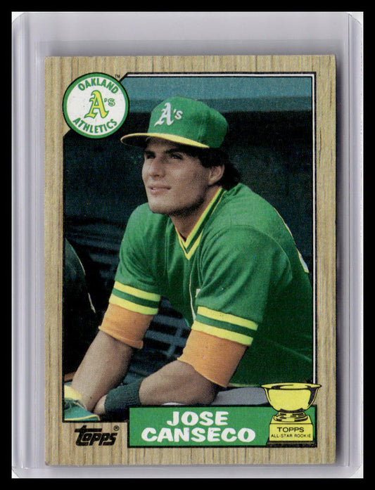 Baseball trading card of Jose Canseco in a green Oakland Athletics uniform