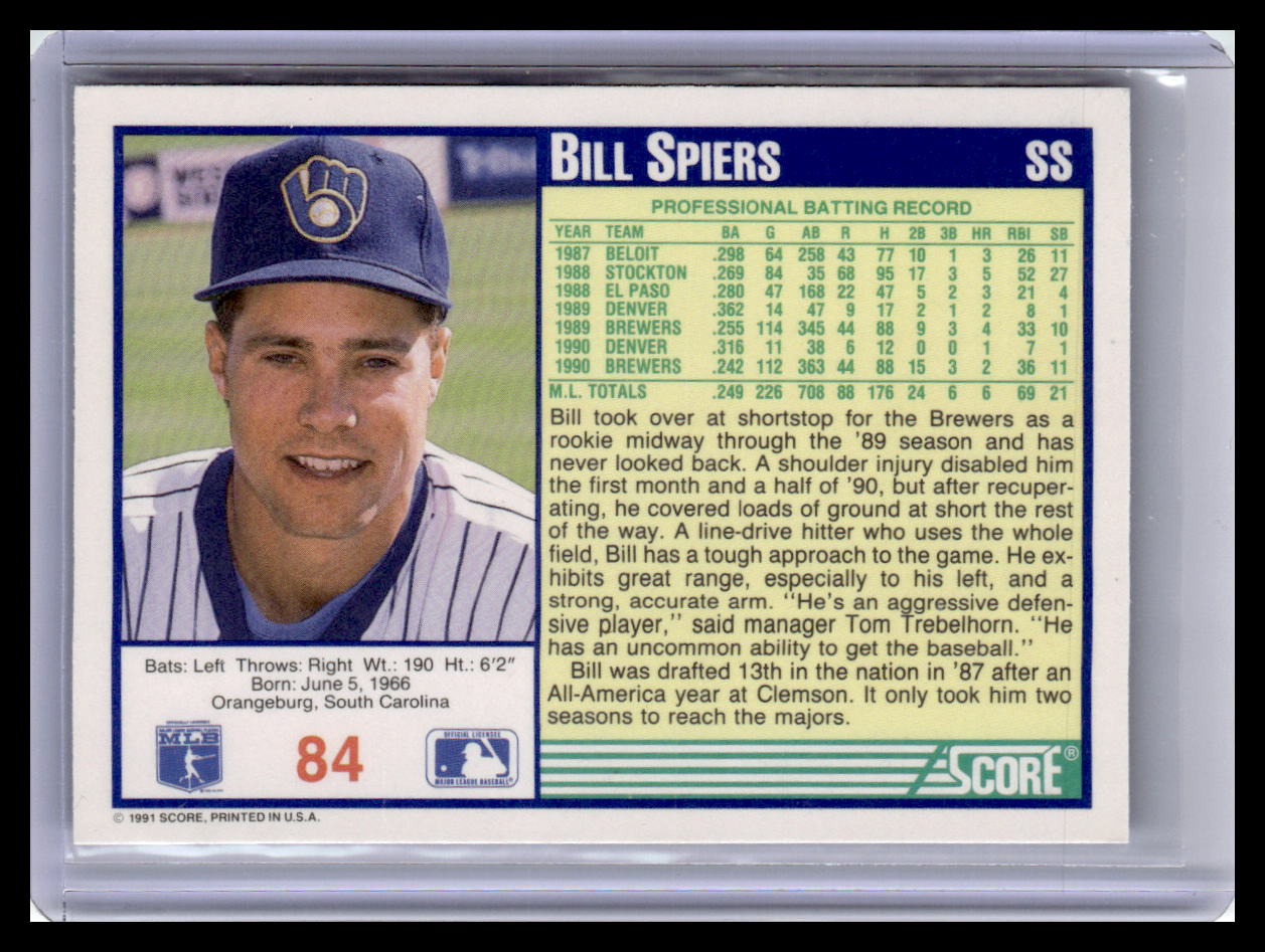 1991 Score Bill Spiers Blue Border #84