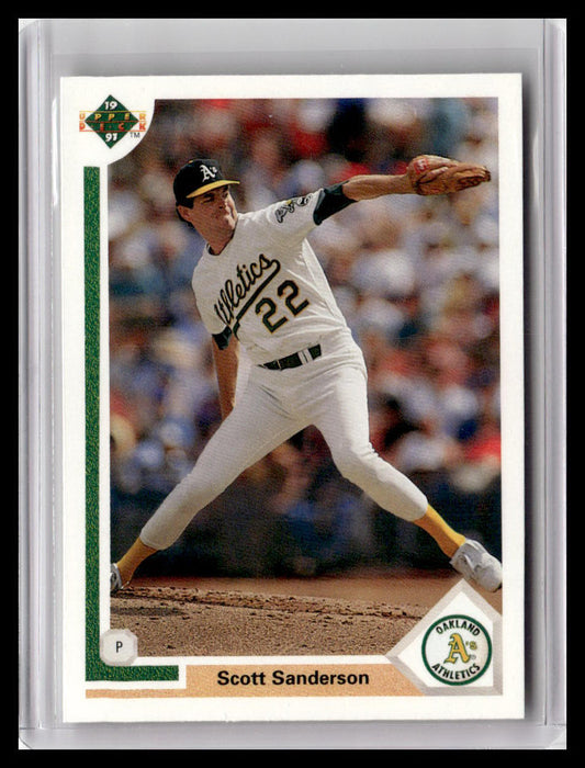 Baseball trading card of Scott Sanderson in a white uniform with number 22, framed by a border.