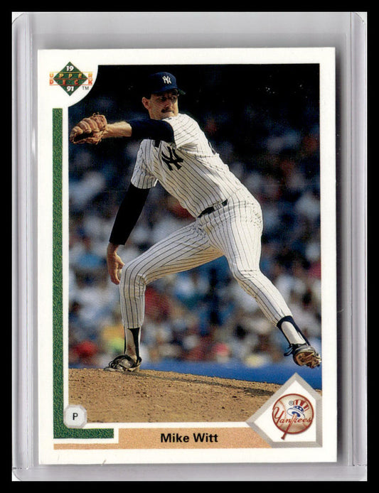 Baseball trading card of Mike Witt in a New York Yankees uniform, encased in a clear holder.