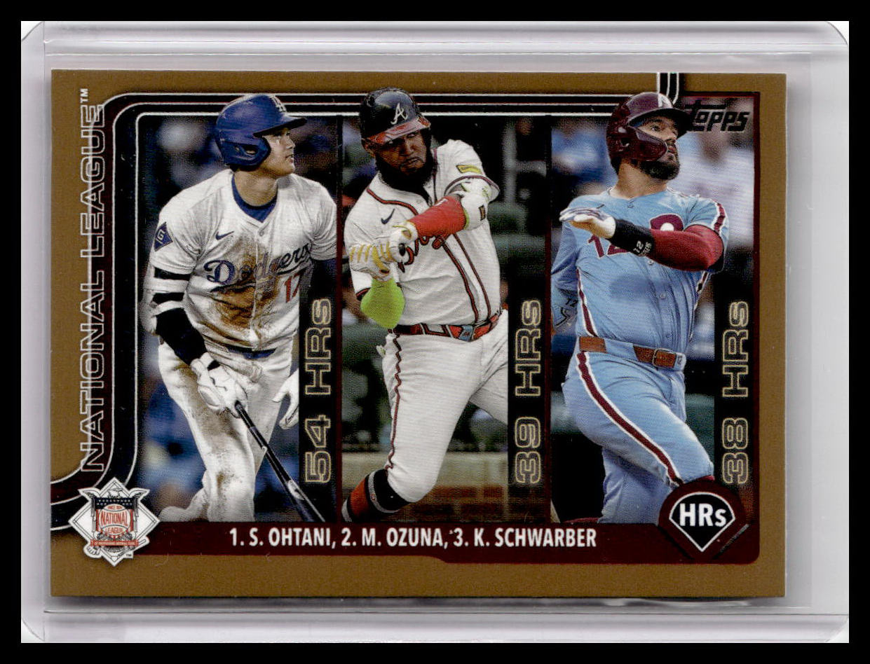 2025 Topps #144 National League Leaders HR - Ohtani / Ozuna / Schwarber Gold Border  /2025