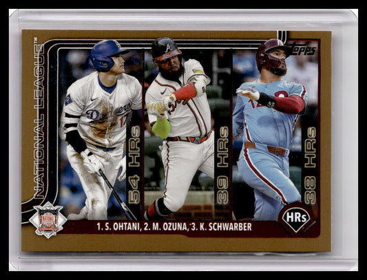 2025 Topps #144 National League Leaders HR - Ohtani / Ozuna / Schwarber Gold Border  /2025