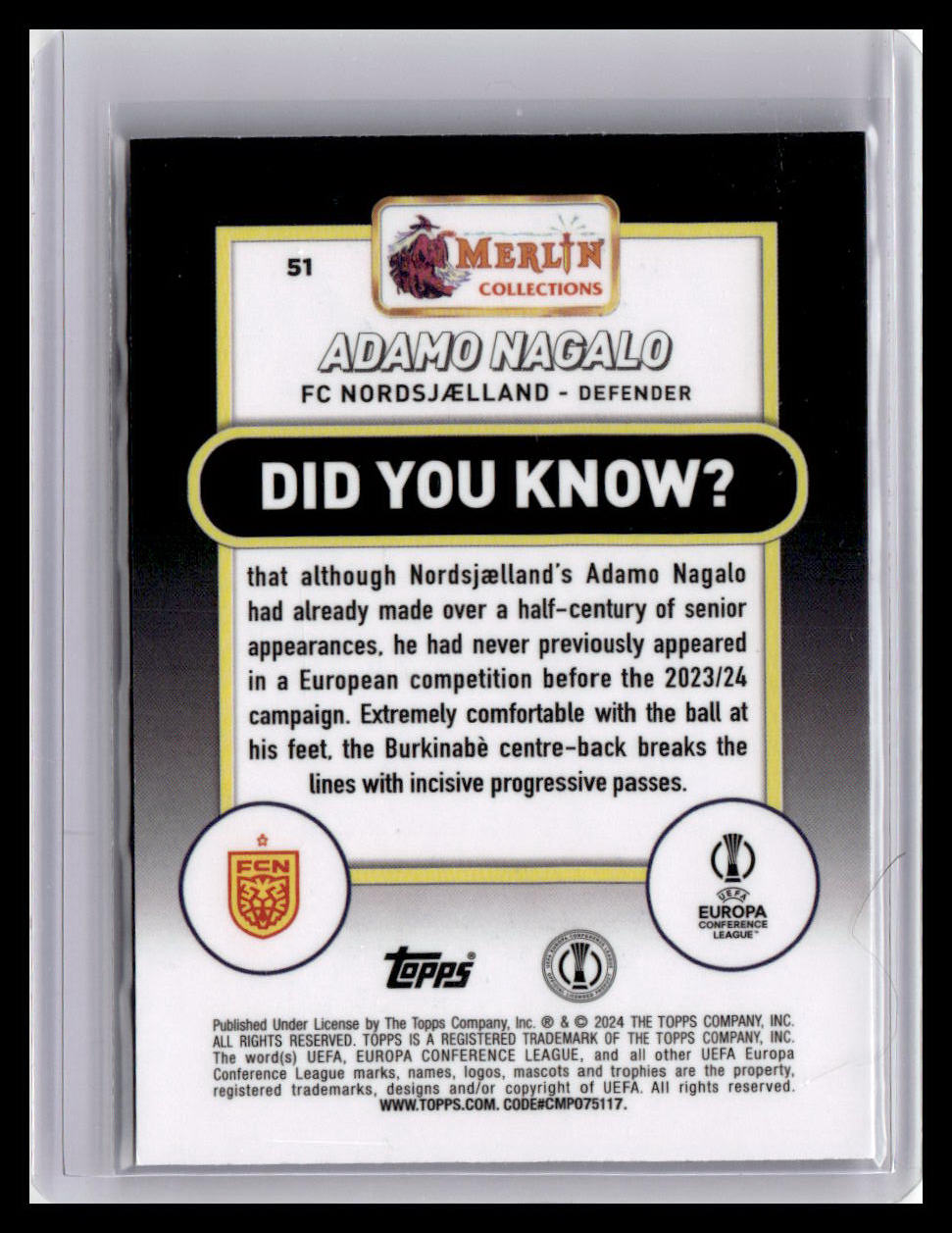 2023-24 Merlin UEFA Club Competitions #51 Adamo Nagalo (RC)