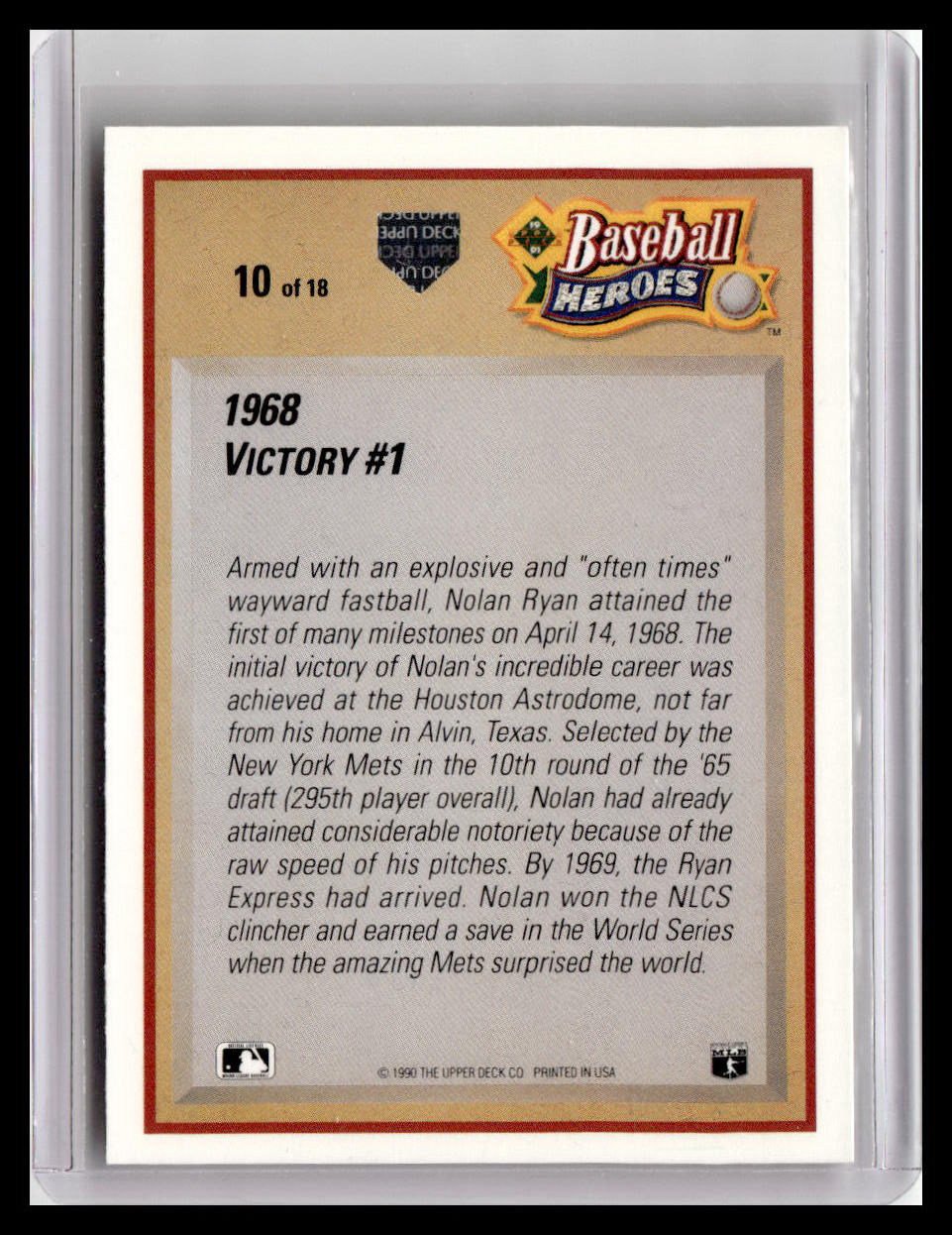 1991 Upper Deck Nolan Ryan Baseball Heroes #10
