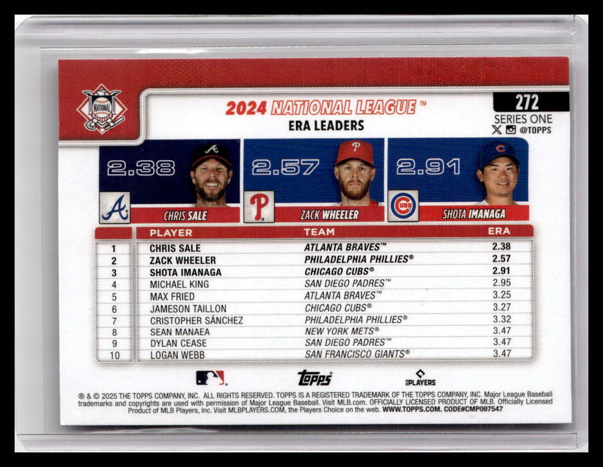 2025 Topps #272 National League ERA Leaders - Sale / Wheeler / Imanaga