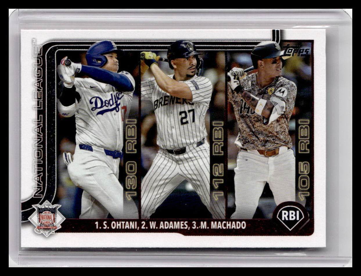 2025 Topps #86 National League RBI Leaders - Ohtani / Adams/ Machado