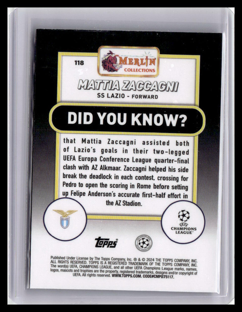 2023-24 Merlin UEFA Club Competitions #118 Mattia Zaccagni