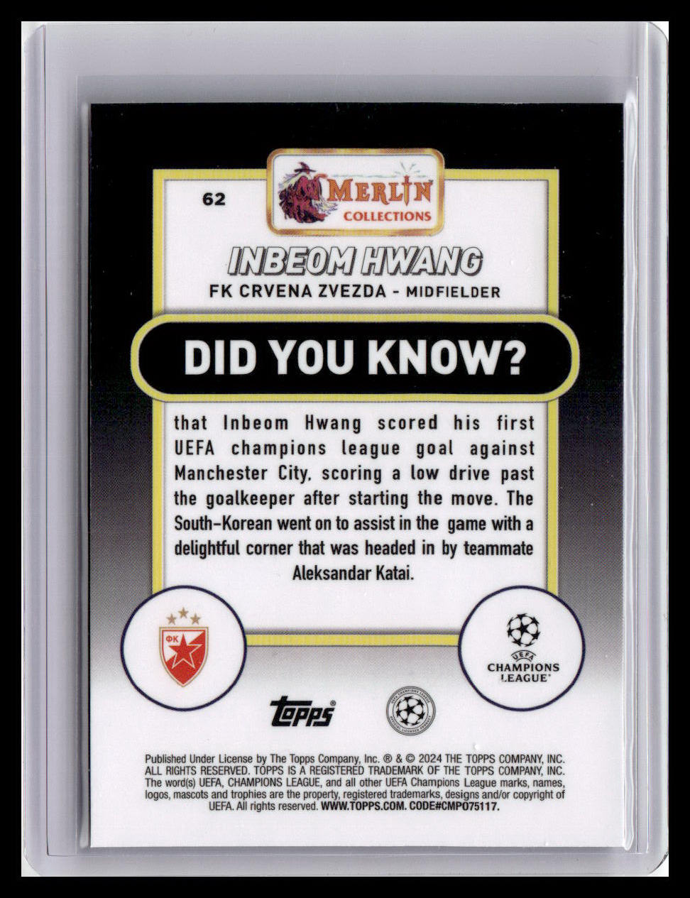 2023-24 Merlin UEFA Club Competitions #62 Inbeom Hwang