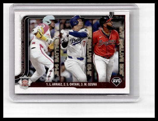 2025 Topps #347 National League Batting Average Leaders - Arraez / Ohtani / Ozuna