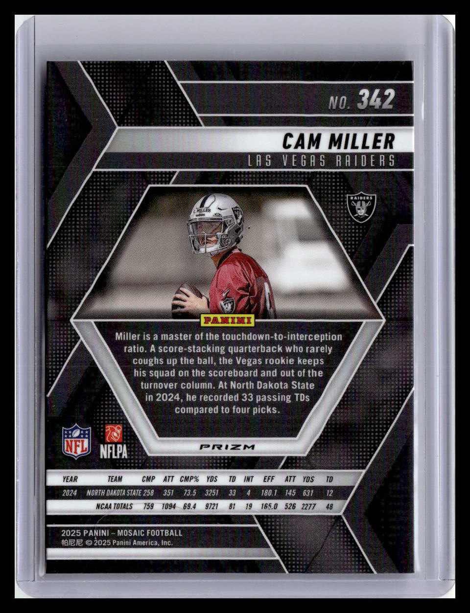 2025 Panini Mosaic Cam Miller (RC) Red & White Mosaic Prizm #342